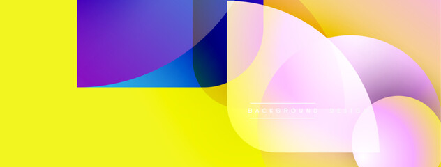 Obraz premium Abstract vibrant design. Overlapping shapes create dynamic composition. Yellow, purple, pink gradients dominate visual space. Modern aesthetic.
