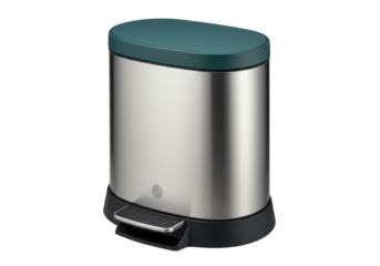 Isolated Small Kitchen Step Pedal Bin with Green Lid, Minimalist Waste Container 84 Characters