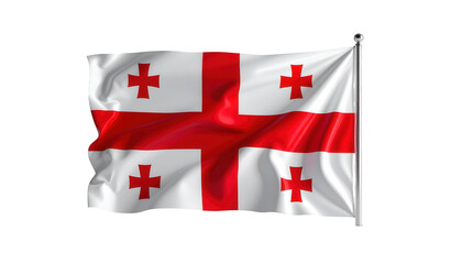 The fluttering national flag displays prominently with a white background and a vibrant red cross design, creating a powerful visual impact against a dark backdrop, showcasing the symbol of pride and.