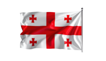 The fluttering national flag displays prominently with a white background and a vibrant red cross design, creating a powerful visual impact against a dark backdrop, showcasing the symbol of pride and.