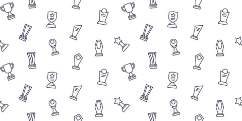 Obraz premium Awards and Victory Seamless Pattern, Achievement and Success Background with Various Trophy and Cup