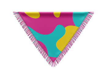 Isolated fashion triangle scarf with fringe, colorful pattern accessory for neck or head