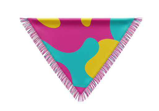 Isolated fashion triangle scarf with fringe, colorful pattern accessory for neck or head