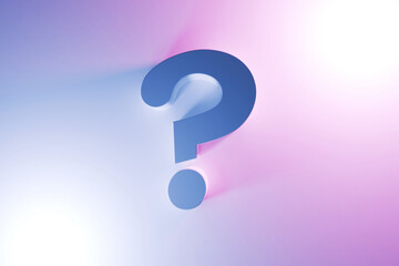Question mark with blue and pink light, concept. Ideal for professional presentations, technology themes, FAQ sections, or support-related visuals that require a clean and sophisticated design.