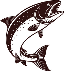 Red Fish Silhouette Jumping Streamlined Salmon or Trout Design with White Accents Perfect for Abstract and Nature Themed Art