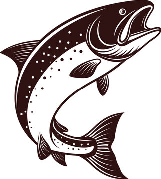 Red Fish Silhouette Jumping Streamlined Salmon or Trout Design with White Accents Perfect for Abstract and Nature Themed Art