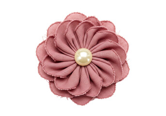 Isolated flower head, decorative craft accessory, blush pink petals, pearl center, no background