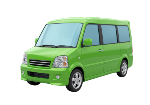 Isolated green minivan car concept with sliding door for business or family travel