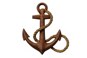 Rusty anchor and rope symbol of stability