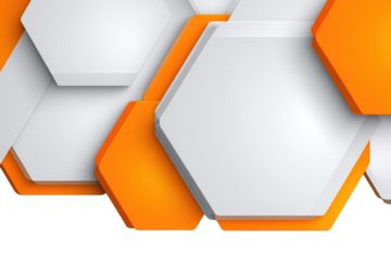 Abstract Geometric Hexagon Design with Orange and White Overlap on Transparent Background