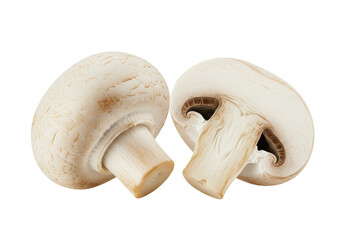 Fototapeta premium Isolated Two White Button Mushrooms Delicious Edible Fungus Fungi Ingredient Vegetarian Food