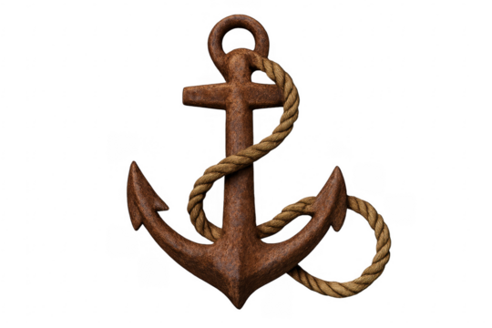 Rusty anchor and rope symbol of stability
