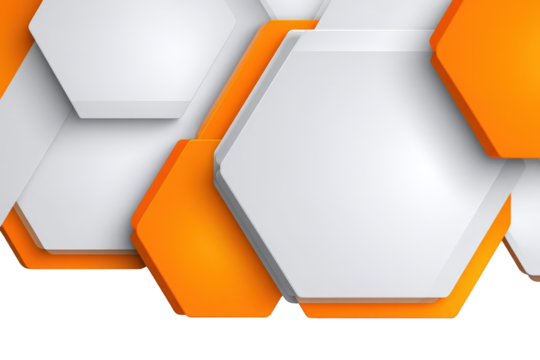 Abstract Geometric Hexagon Design with Orange and White Overlap on Transparent Background