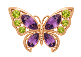 Isolated butterfly jewelry, elegant adornment with gemstones, gold setting, insect motif