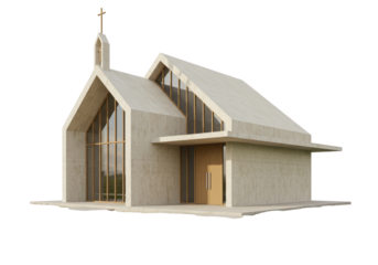 Isolated modern chapel, minimalist architecture, church exterior in neutral color palette