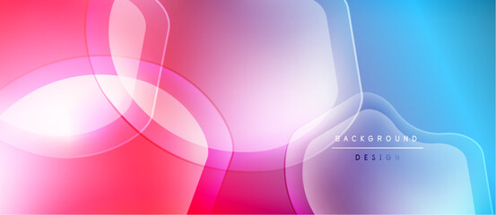 Abstract fluid shapes blend vibrant colors. Modern design features overlapping layers, creating dynamic visual effect. Smooth gradients dominate composition.