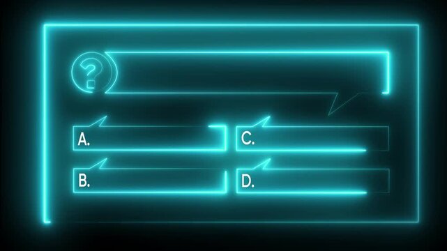 Quiz Neon Line Animation with option selection on black background ,Quiz template challenge with option selection, quiz game animation, Animated quiz question on black background