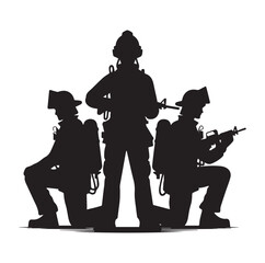 Firefighters pose silhouette and Vector