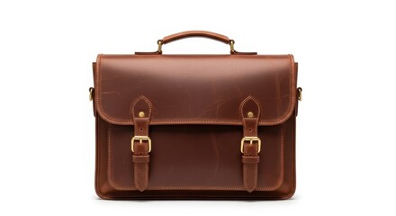 Brown leather briefcase isolated