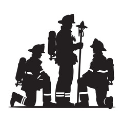 Firefighters pose silhouette and Vector