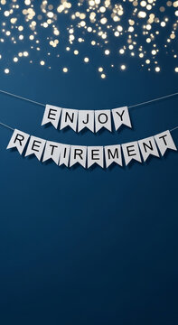 Enjoy retirement banner with bokeh lights background