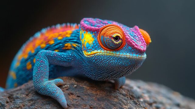 Vibrant Chameleon Perched on Branch.