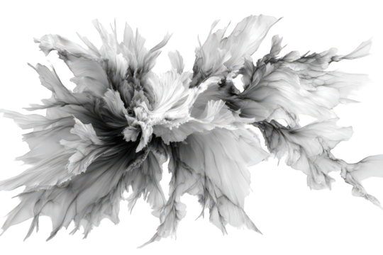 Abstract Digital Art Composition of White Crystalline Structures with Transparent Background