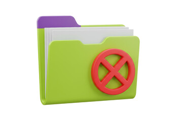 Isolated forbidden folder with papers inside symbol for private data, no access, file permission