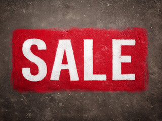 
Sale text inscription, grunge background and concrete wall with rust, old style, red paint inscription, banner for products and advertising