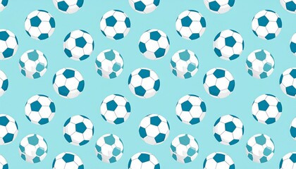 Repeat pattern of white and blue spherical sporting equipment on a blue background