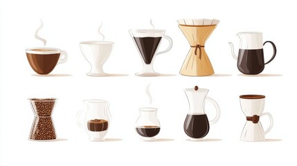 Fototapeta premium Brewing techniques for coffee lovers home kitchen illustrative art cozy environment aerial view coffee culture