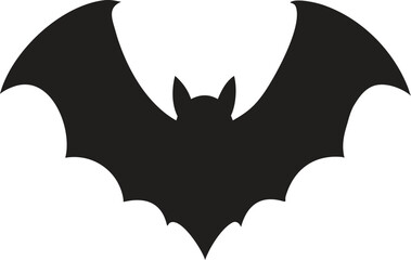 Flying Bat Silhouette Vector Icon, Spooky Symbol of Halloween, Vampires, and Horror