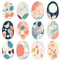 Easter Egg Illustrations with Floral and Abstract Designs on Transparent Background