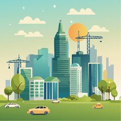 Obraz premium Sustainable urban development illustrated with interconnected elements