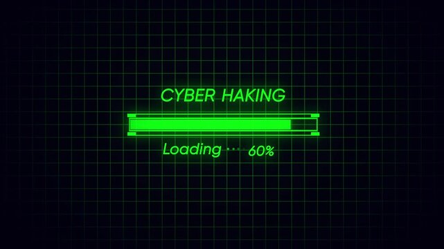 Abstract loading bar animation concept with grid line. Hacking simulation loading cyber operations at zero to hundred percent completed.