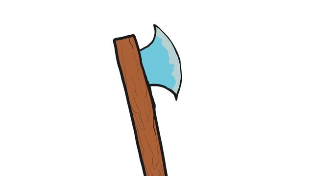 An axe or a poleaxe-shaped weapon is spinning on the screen.