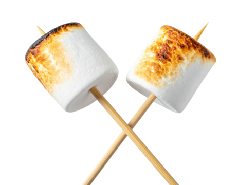  Toasted Marshmallows on Sticks with Subtle Glow – Transparent PNG