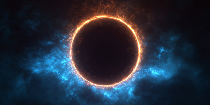 Solar eclipse glowing with fiery corona in cosmic night sky - AI generated