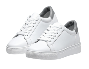 Modern White Low-Top Sneakers with Gray Accents on Blue Background PNG