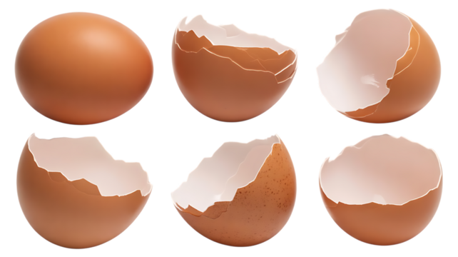 Brown Eggshells, Whole and Cracked, cutout, PNG isolated on white or transparent background