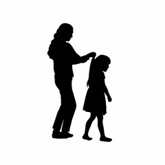 Silhouette of a mother braiding her daughter s hair isolated on white background