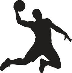 Athletic Basketball Player Jumping for a Slam Dunk, Vector Icon of Power and Sports Action