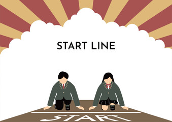 スタートラインで構える学生