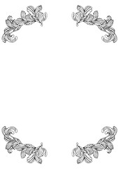 アンティークなアカンサスの葉：四隅飾りのエレガントな線画フレーム