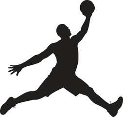 Dynamic Basketball Player Silhouette Jumping for a Slam Dunk, Vector Icon of Athletic Action