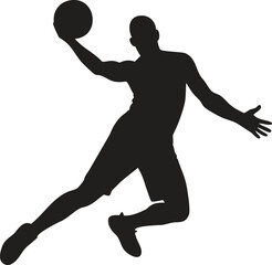 Dynamic Basketball Player Silhouette Jumping for a Slam Dunk, Vector Icon of Athletic Action