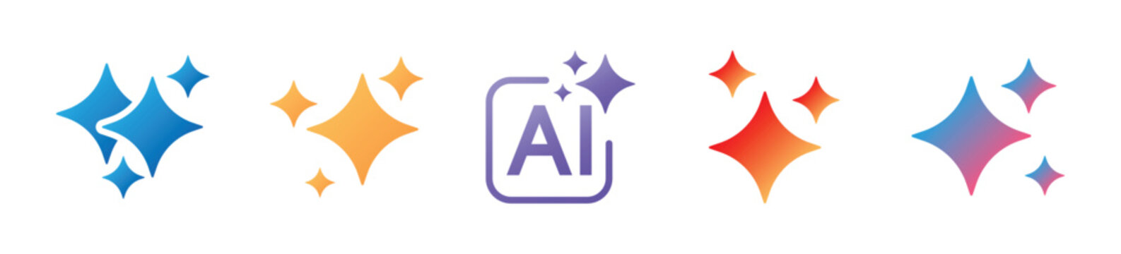 Ai generate symbol flat con set. Set of AI sign, Artificial intelligence symbol icon - Stock Vector