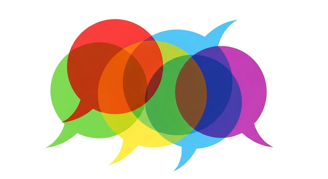 Colorful overlapping speech bubbles representing communication and ideas - Powered by Adobe