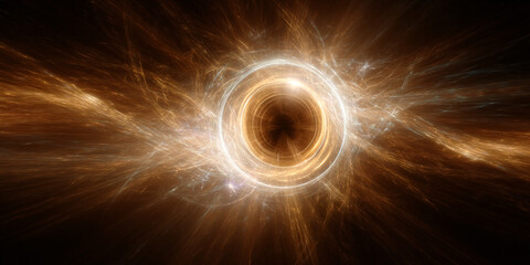 Bright golden glowing energy ring with cosmic light explosion abstract background - AI generated