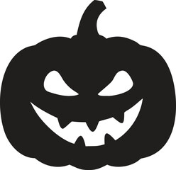 Evil Jack-o'-Lantern Silhouette, Scary Halloween Pumpkin Face Vector Icon